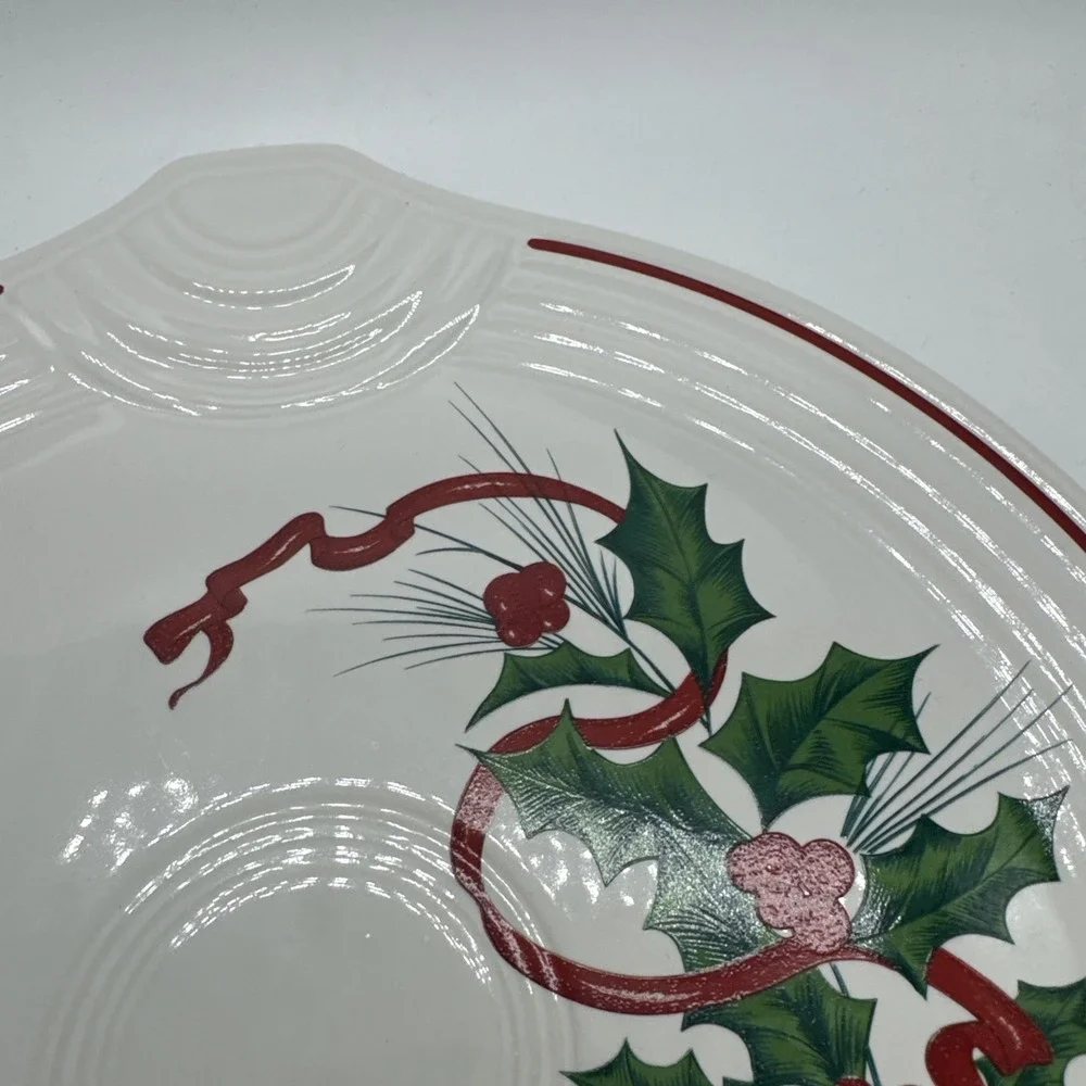 Fiesta Round Serving Tray Holiday Holly Red Ribbon Excellent First Quality New